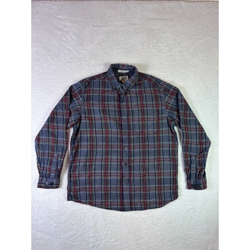 LL Bean men's Shirt Traditional Fit Plaid Flannel Cotton Gray Red size medium